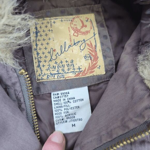 Vintage Billabong Women’s Medium Gray Long Overcoat Jacket Fur Hooded - Picture 10 of 10